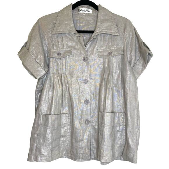 On Parle de Vous Paris Silver Metallic Linen Cotton Blend Lagenlook Top T42 XL - Picture 1 of 10